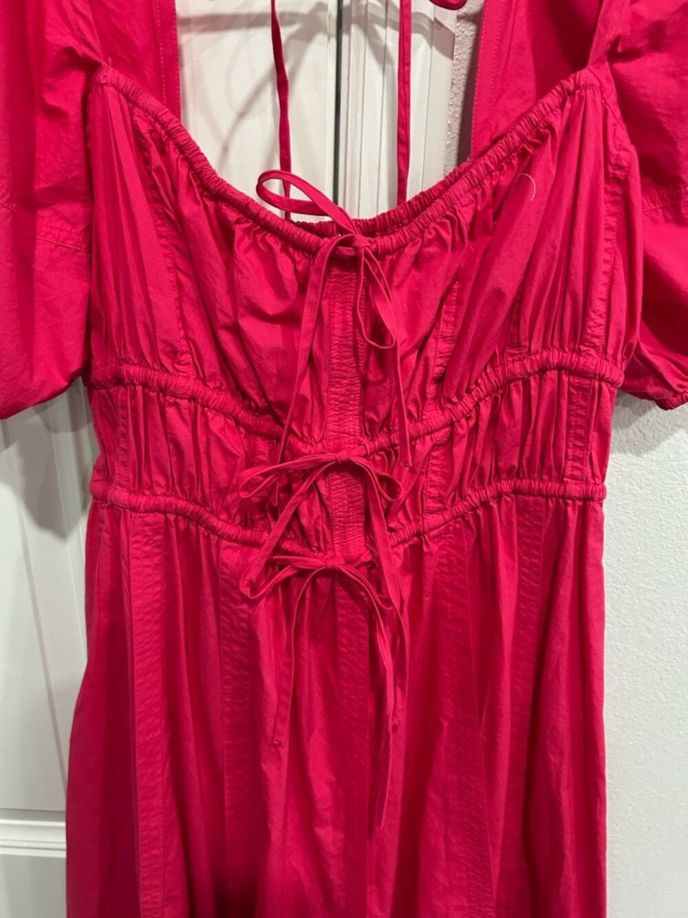 Ulla Johnson 8 Red Puff Sleeve Midi Dress Open Back Tie Coquette Milkmaid - Picture 4 of 12